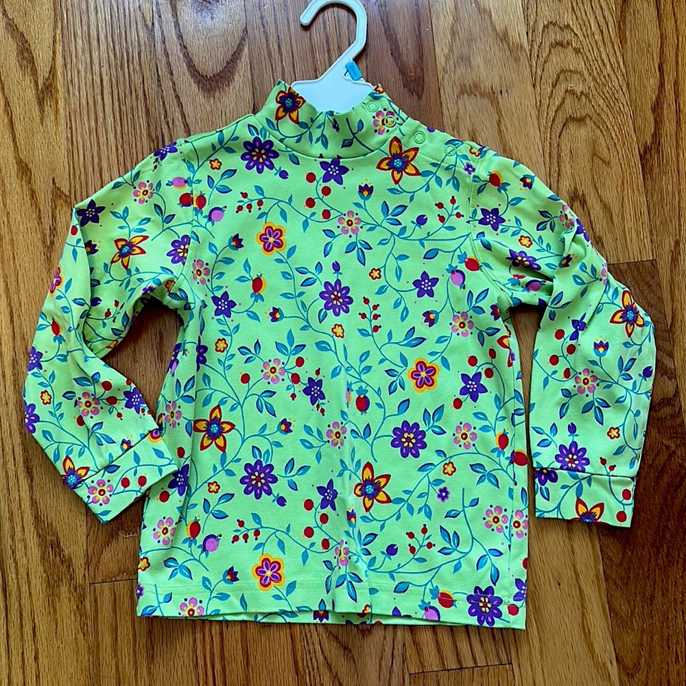 Hanna Andersson emerald green floral turtleneck long sleeve shirt size 100||5T